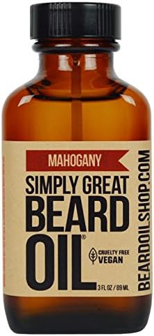Simply Great Beard Oil - MAHOGANY Scented Beard Oil - Beard Conditioner 3 Oz Easy Applicator - Natural - Vegan and Cruelty Free Care for Beards - Gifts for Men with Beards