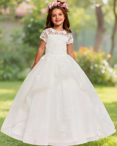 Tulle Flower Girl Dresses for Wedding Lace Appliques Princess Pageant Dress Girls Bridesmaid Party Ball Gown2