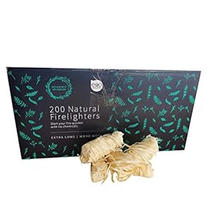 ECO BARN Wood Natural Firelighters XL 200 – Wood Wool Flame Fire Starters for log burners, pizza ovens, camp fires, bbq…