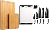 EatNeat Extra Large Bamboo Cutting Board Set - EatNeat 12 Piece Kitchen Knife Set - 5 Black Stainles
