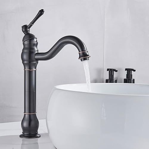 Antique Basin Faucet Brass Single Handle 360 Rotation Deck Mounted Bathroom Basin Faucet Hot Cold Mixer Tap Vessel Sink Crane