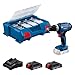 Bosch Professional 18V System Akku Schlagbohrschrauber GSB 18V-25 (max. Schrauben-Ø: 10 mm, inkl. 2x GBA 2.0 Ah, GAL 18V-20, 63-tlg. Zubehör-Set, L-Case Pick & Click)