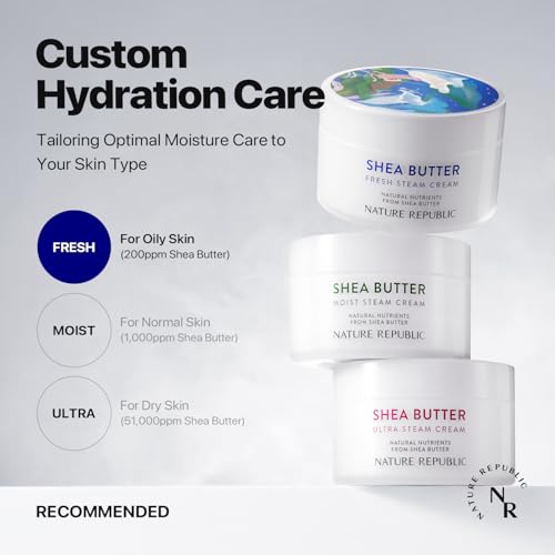 Nature Republic Shea Butter Steam Cream (Fresh) | Daily Face Moisturizer, Non-Greasy Hydrating Gel Texture, Skin Barrier Care, Korean Skin Care, 3.38 fl oz