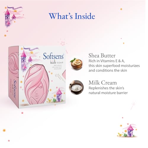 Image of Softsens Kids Soap Princess 75g | Gentle Nourishing Care with Shea Butter & Natural Milk Cream, Dermatologist Tested Baby Soap, Moisturizing Fun Shape Bar Soap For Toddlers & Kids 2-10 Years