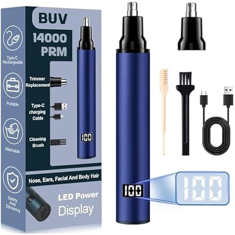 Nose Hair Trimmer for Men and Women with LED Display 2024 Professional Painless Aluminum Alloy USB Rechargeable Facial & Nose Hair Trimmer Clipper 14,000 RPM Waterproof Dual Edge Blades, Dark Blue Cover