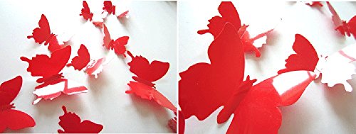 Allicere 12Pcs 3D Butterfly Removable Wall Decals Diy Home Decorations Art Decor Wall Stickers Murals For Babys Kids Bedroom Living Room Classroom Office(Color:red) #TOP2