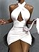 CUTEMOOT Women's Sexy Ruched Bodycon Halter Criss Cross Backless Mini Club Dress Cut Out Sleeveless Party Dresses (Medium, White2)