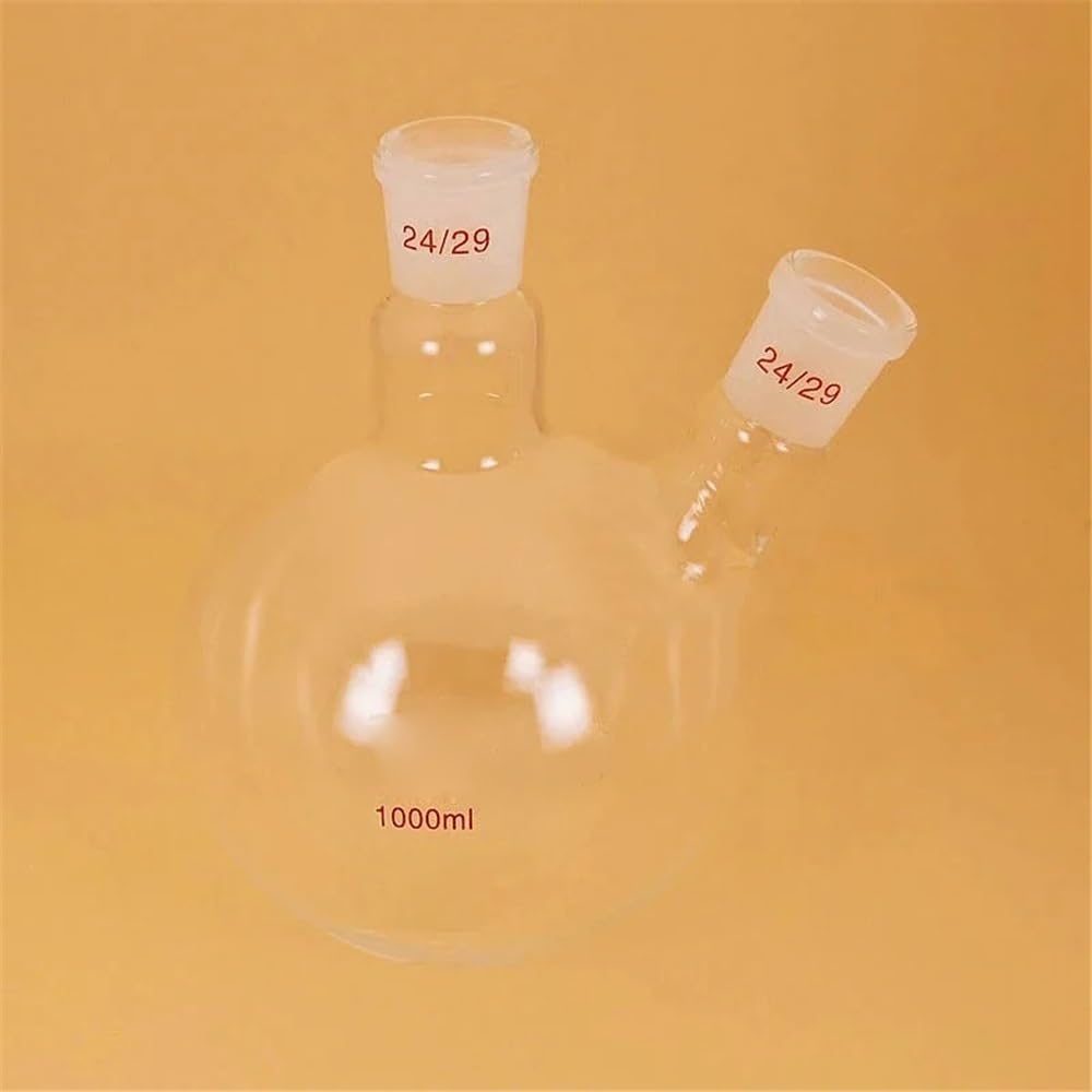 Laborausstattung und -bedarf 1 Stück Labor-Reaktionskolben aus Borosilikatglas mit rundem Boden und zwei Öffnungen, 100–2000 ml