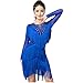 ZYDANC Blue,L,Fringe Salsa Cha Cha Dancewear Women's Latin Performance Dance Dresses Long Sleeves Tango Ballroom Costumes