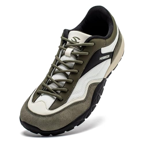 Image of HOBIBEAR Comfortable Wide Barefoot Shoes Men Women Fashion Sneaker(White Green, UK 6.5)