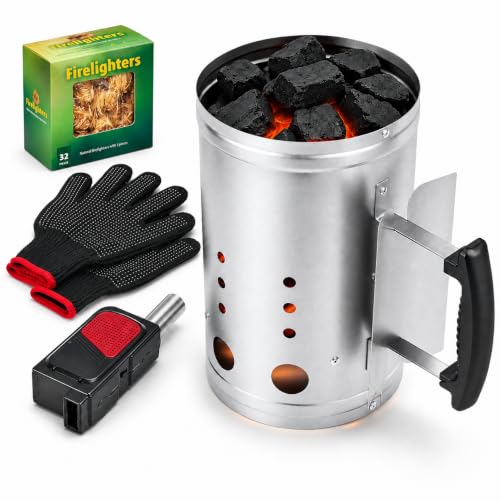 homenote BBQ Charcoal Chimney Starter Set with Cubes, Air Blower and Mitts