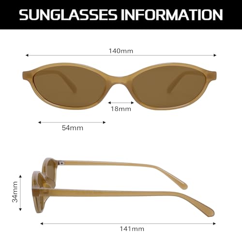 Image of GUVIVI Retro Oval Sunglasses for Women Chic Cat Eye 90s Sunnies Lightweight Narrow Shades Trendy UV protection Sun Glasses