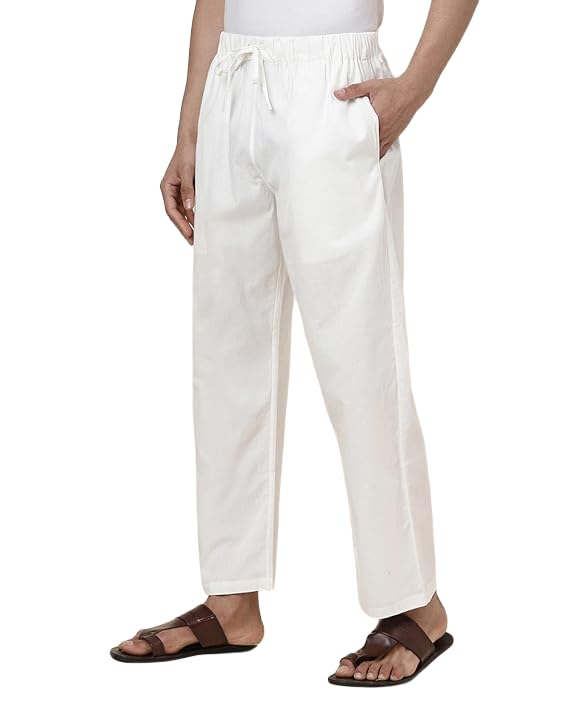 fabindia Off White Cotton Straight Leg Elasticated Pyjama-picture-49
