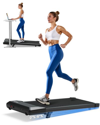 DeerRun Walking Pad Treadmill with 6% Manual Incline, Under Desk Treadmill for Home Office & Small Spaces, 0.6–3.8 MPH, 2.5 HP, 300 lb Capacity, App & Remote Control