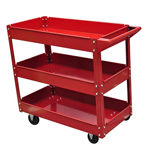 vidaXL Workshop Tool Trolley - 3 Shelf Utility Garage Cart, Steel Frame, 100kg Load Capacity, 765x410mm Storage, 780mm High