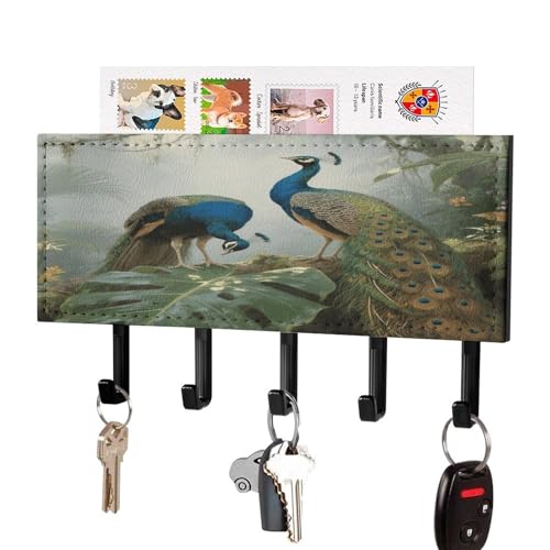 Estante de metal pavo real para llaves con detalles de piel sintética premium 2