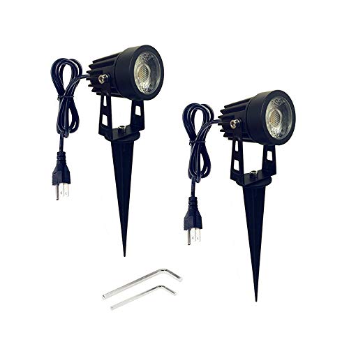 Onerbuy Bright Outdoor Led Landscape Lighting 5W Cob Garden Wall Yard Path Lawn Light Lamp With Spiked Stand And Power Plug, Pack Of 2 (Mini - Cool White) #TOP3