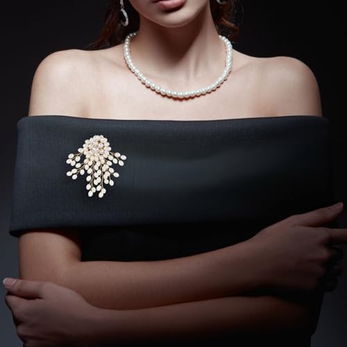 Image of Ymapinc 3.54Inch Pearl Brooches for Women,Bride Bridesmaid Wedding Decoration Brooches and Pins for Women Hats Bags Suits Dresses Accessories