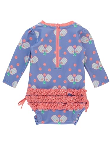 Image of RuffleButts Baby Girls UPF 50+ Sun Protection Floral Printed Long Sleeve One Piece Rash Guard Swimsuit with Zipper