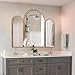 BAODANFU 3 Way Mirror Bathroom, Trifold Vanity Mirrors for Bathroom Bedroom, Large Arch Mirrors Decorative Vintage Gold, Adjustable Makeup Mirror for Braiding Hair 360° Way Tabletop & Wall Mounted