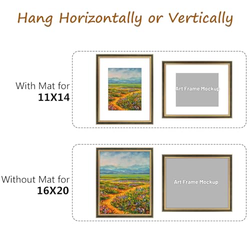 Image of Golden State Art,16x20 Ornate Picture Frame Holds 11x14 Photo,Black Gold | Includes plexiglass front,white mat,build-in hangers and buttons.Displays 11x14 photo on wall