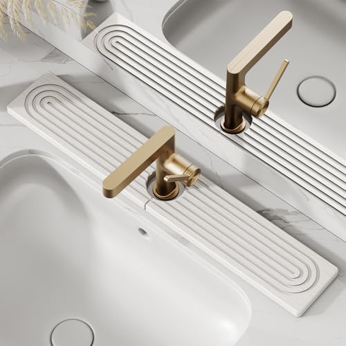 Stone Faucet Mat for Kitchen Sink, Diatomite Drying Stone Tray & Sink Protector, Water-Absorbing Splash Guard, Prevent Moisture on Kitchen & Bathroom Counter (White,23.6