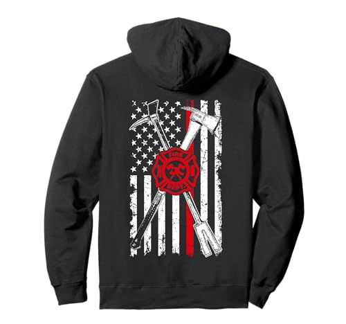 Patriotic Design Axe Halligan Thin Line Red Firefighter Pullover Hoodie