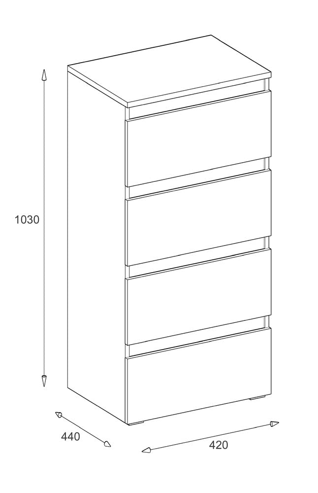 Mama Store CASSETTIERA 40 cm 4 CASSETTI, Grigio Cemento, L.42 X P.44 X H.103 cm