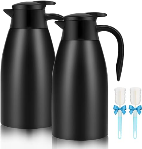 68oz Thermal Coffee Carafe, Airpot Insulated Coffee Urns Stainless Steel Vacuum Thermal Pot Dispenser for Coffee, Hot Water, Tea, Hot Beverage - Keep 12 Hours Hot, 24 Hours Cold (2 Pack Black) by GearRoot - Used condition - US$26.26