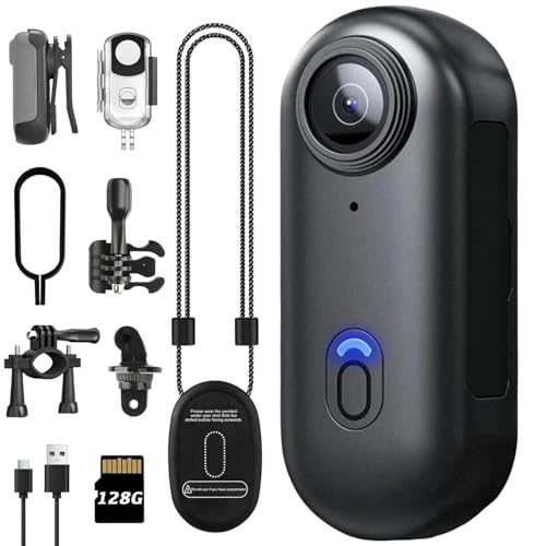 1080P Mini Thumb Action Camera, Portable Vlogging Camera, Wearable Small Body Camera, Hands-Free POV Video Recorder for Motorcycle, Bike, Work, Travel, Pet Walking (128GB Ultimate Kit, Black)