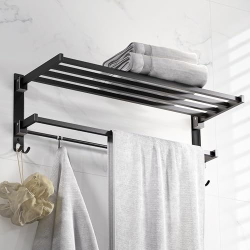 Image of Plantex Towel Rack for Bathroom /Stainless Steel Towel Bar /24 Inch Towel Holder with Towel Rod /Bathroom Accessories - (Black)