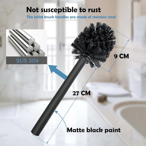 WAVEWO Szczotka do WC, szczotka do WC z 2 głowicami, średnica 7 cm, szczotka toaletowa ze stali nierdzewnej 304, do czyszczenia łazienki (czarna)