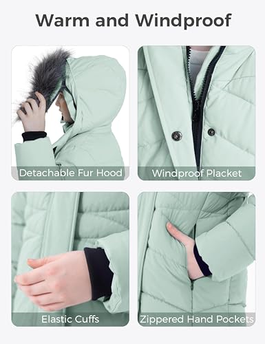 Image of wantdo Girls Winter Coats Long Puffer Jackets Fleece Lined Removable Hood