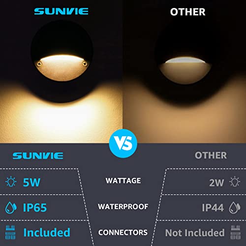 Image of SUNVIE 5W LED Low Voltage Deck Lights, 12-24V Step Lights Outdoor with Fastlock2 Wire Connectors, Low Voltage Landscape Lighting 3000K Warm White Deck Stair Light Waterproof for Fence Post, 6 Pack
