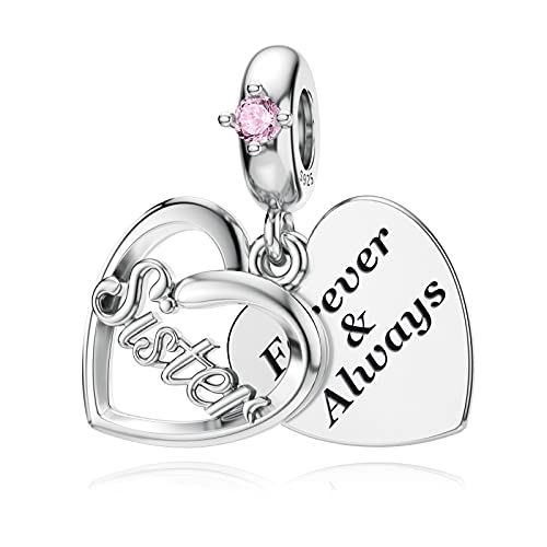 JIAYIQI Sister Mother Daughter Wife Charms Fit Charms Bracelet Necklace, 925 Sterling Silver Forever Always Love Dangle Charms for Women Birthday Mother's Day Christmas