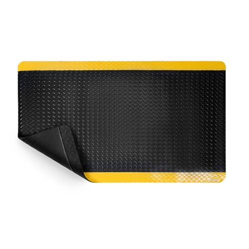 NORTHSKY Olympia Anti Fatigue Mat Industrial, Standing Mat, Yellow Border Safety, 5 x 3 ft, 15/16" Thick, Advanced High-Density Memory Foam, for Workshop Workstations, Laboratory Benches