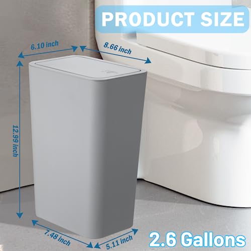 Shpmxupw 3 Pack Bathroom Small Trash Can With Lid,10L / 2.6 Gallon Slim Garbage Bin Wastebasket With Pop-Up Lid For Bedroom, Office, Kitchen, Craft Room, Fits Under Desk/Cabinet/Sink/Grey #TOP1