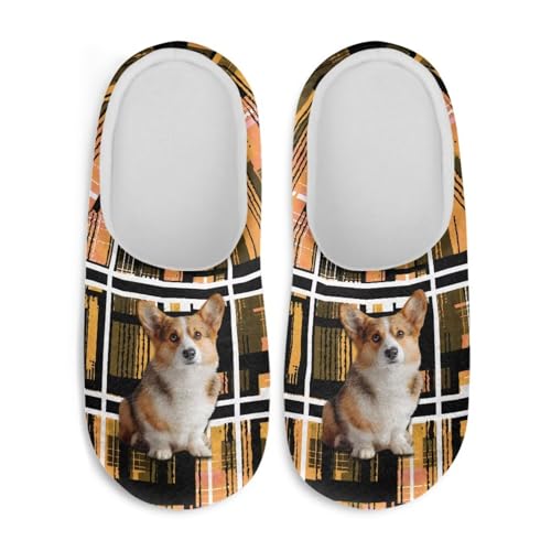 Howilath House Slippers for Women Soft Closed Toe Slippers with Flannel Upper Dog Print Winter Non-Slip Shoes2