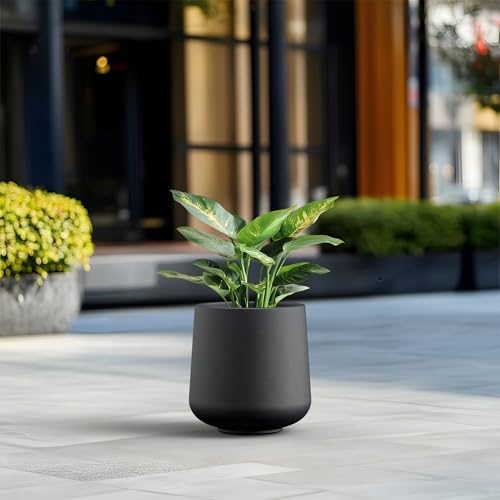 Kante Round Concrete Planter, 13 Inch Dia Barrel-Style Garden Pot with Drainage, Black Finish with Painted Interior, Ideal for Home, Patio and Garden (10.2" Opening) by Kante - Image 4