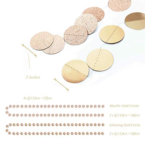 Cheerland Glitter Champagne Gold Garland Party Decorations Hanging Circle Dot Banner Streamer Backdrop Decor Wedding Birthday Bday Engagement Bridal Bachelorette Ramadan Eid Graduation Party Supplies #TOP2