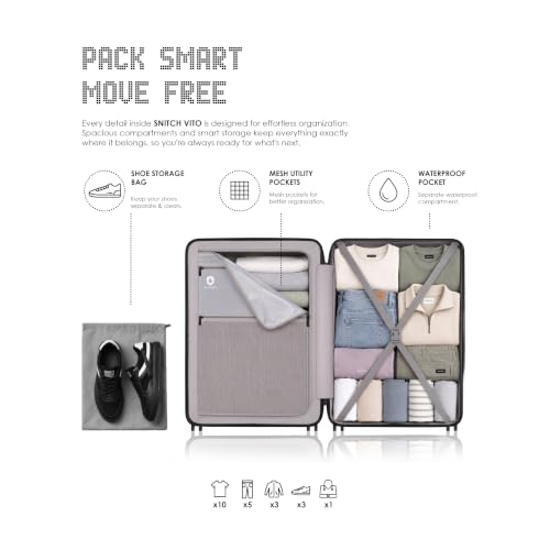 Image of SNITCH VITTO 3-Piece Set Black Polycarbonate Hard Travel Suitcase - Suitcase for Travel Set of 3 & Luggage with 8 Wheels, Premium Lock, Wet Pouch & Free Shoe Bag