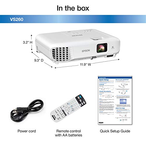 Image of Epson VS260 3-Chip 3LCD XGA Projector, 3,300 Lumens Color Brightness, 3,300 Lumens White Brightness, HDMI, Built-in Speaker, 15,000:1 Contrast Ratio, Small