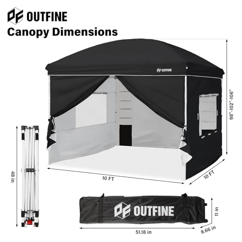 OUTFINE Canopy Tent,Deluxe Dome Gazebo,Outdoor 10x10 Pop Up Canopy with Screen Window Wheeled Bag,Sidewalls with 6 Storge Pockets Canopy Sandbags x4,Tent Stakesx8 (Black)