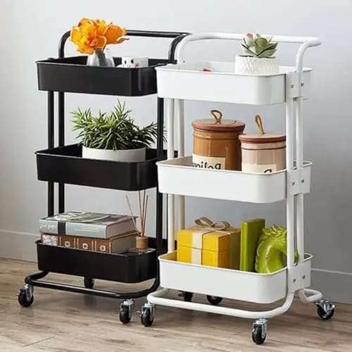 Carrinho Organizador Multiuso, 3 Prateleiras, Metal, para Cozinha, Sala de Jantar, Quarto, Banheiro,