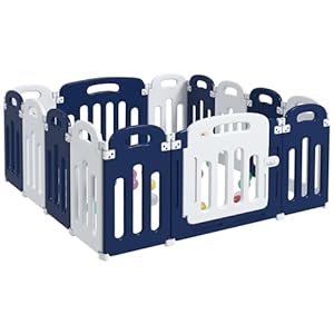 Qaba Baby Playpen, 14 Panels Sturdy Safety Play Yard for Babies and Toddlers, 57″ x 57″ Foldable Baby Playard, Indoor Outdoor Kids Activity Center with Anti-Slip Base