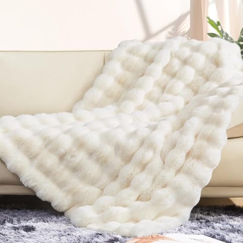 ROMROL Premium Kaninchen-Kunstfelldecke 150x200 cm, Dick Luxus Kunstfelldecke Winterdecke Maschinenwaschbar Für Sofa Bett Couch, Ultraweiche...
