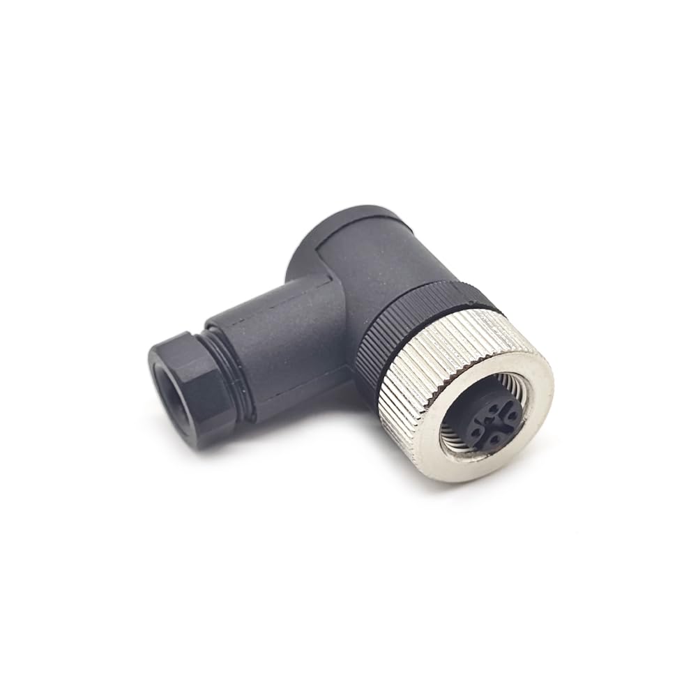 FOWIUNYE M12 4 Pin Female Connector, 12mm A Code Industrial Circular Connector IP67 Right Angle Type Adapter Field Assembly Wireable Sensor Unshiled
