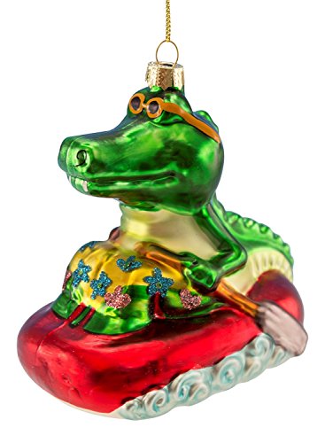 Beachcombers Cool Alligator in Life Raft Blown Glass Christmas Holiday Ornament