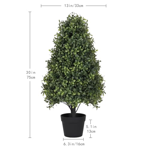 Azoco 30" Boxwood Topiary Trees Artificial Outdoor Set of 2, UV Resistant Faux Plants for Front Porch Planters, Realistic Cone-Shaped Fake Bushes & Shrubs, 2.5ft Evergreen Decoration by Azoco - Image 7