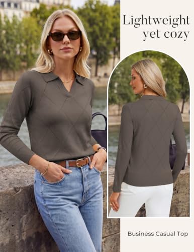 Women Fall Lightweight Pullover Sweater Cozy, V Neck Collared Knit Polo Top — view 4
